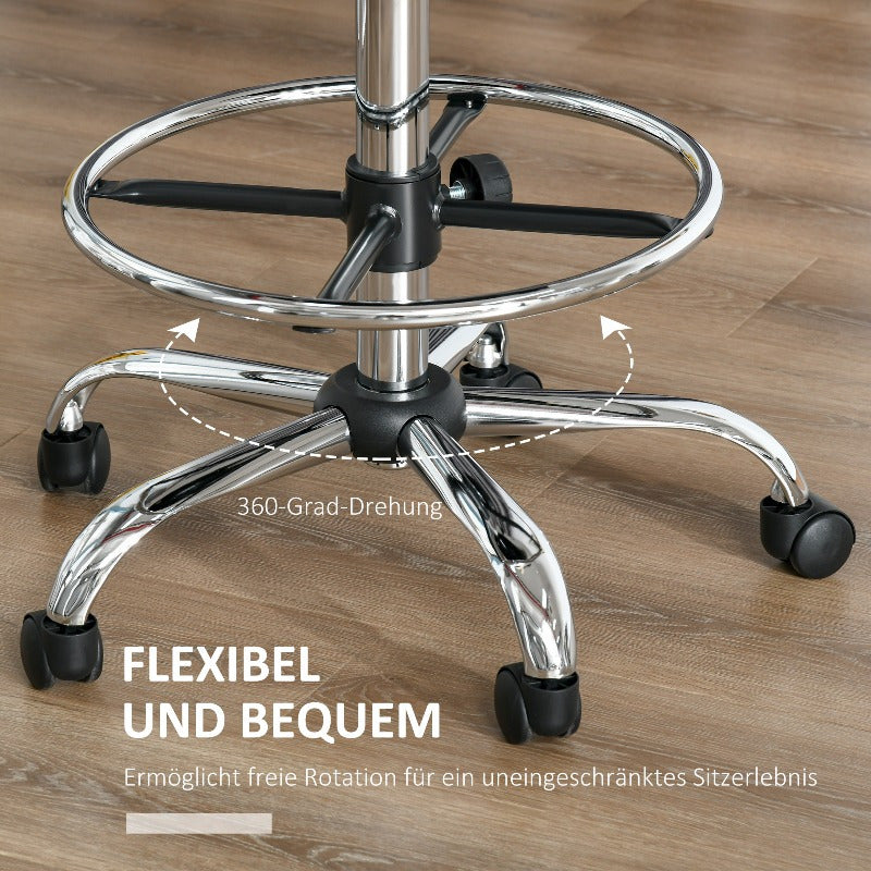 Barkruk – Barstoel – Keukenkruk – Draaibaar Stoel – Zithoek Kruk – Verstelbare Hoogte 56-104 cm – PU Kunstleer Beige – Met Rugleuning & Stalen Frame