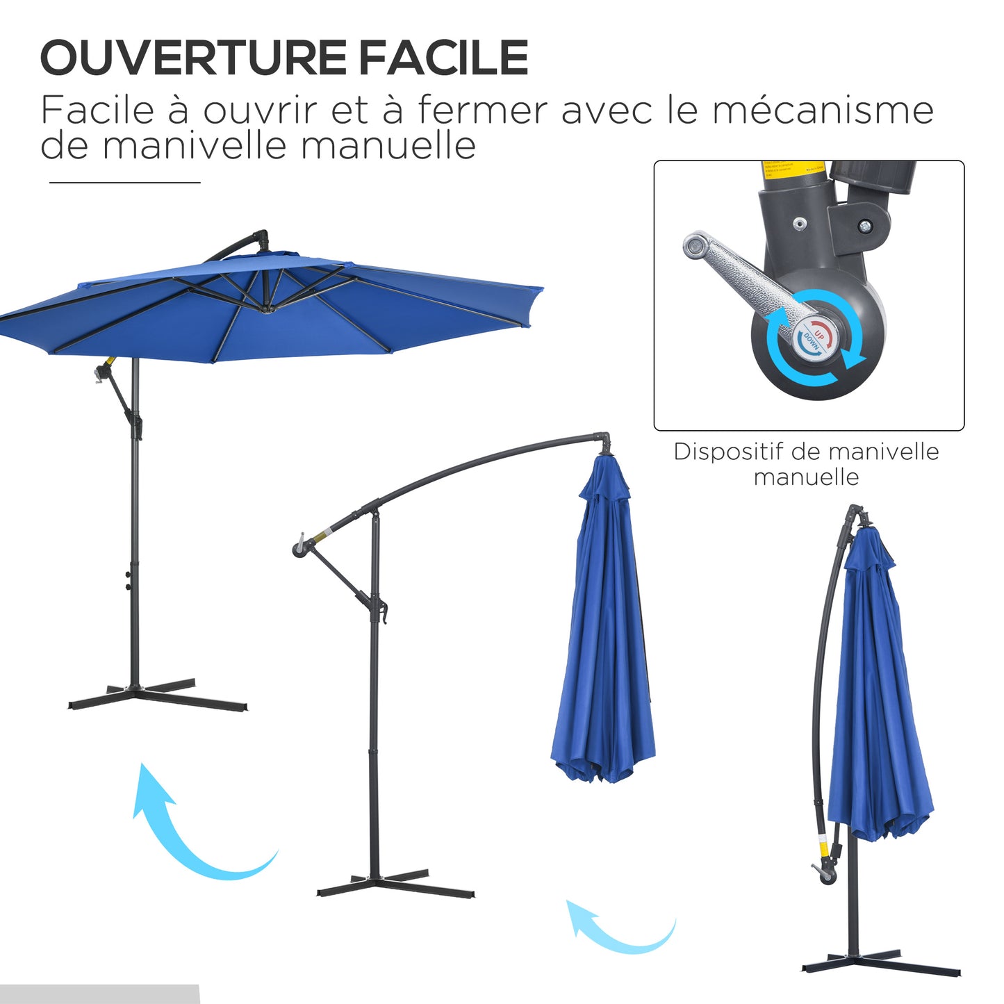 Parasol – Zweefparasol – Tuinparasol – Balkonparasol – Terrasparasol – Kantelbaar – Ø 3 Meter – Staal Frame – Blauw Polyester