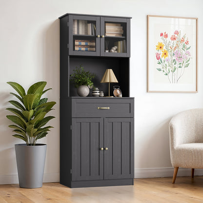 Hoge Kast – Opbergkast – Dressoir – Kast Met Laden – Bergkast Zwart – 180 cm Hoog – Verstelbare Legplanken