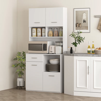 Keukenkastje – Hoge Kast – Opbergkast – Buffetkast – Dressoirkast – Soft-Close Deuren – Verstelbare Planken – Wit 80x35x180 cm
