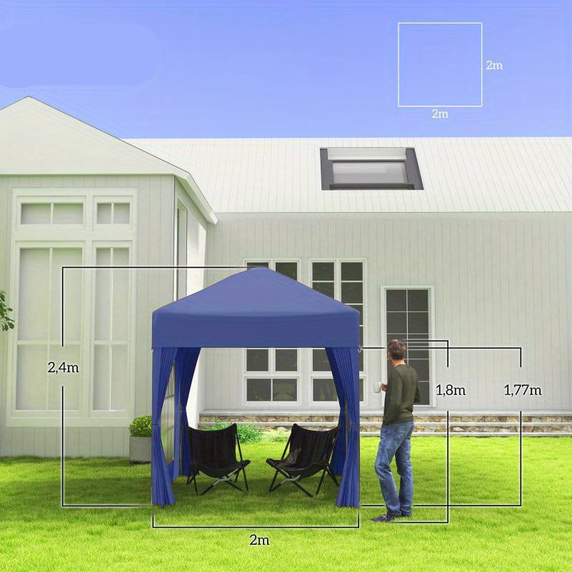 Tuinpaviljoen – Tuinentent – Partytent – Prieel – Paviljoen – Opvouwbaar – Stalen Frame – Blauw Oxford Doek – 2x2m – Makkelijk Op te Zetten