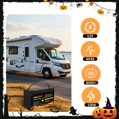 Lithium Accu – LiFePO4 Accu – Bootaccu – Caravan Accu – Zonne-energie Accu – 12V 100Ah Capaciteit – Ingebouwd 100A BMS Veiligheidssysteem