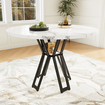 Ronde Eettafel – Eettafel Rond – Design Tafel – Marmerlook Tafel – Keukentafel – Diameter 100 cm – Zwart Metalen Frame