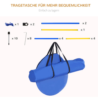 Agility Set Hond – Behendigheidstraining – Hindernissen – Slalomstok – Tunnel – Blauw-Geel – Verstelbare Spronghoogte – Lichtgewicht PE en Polyester