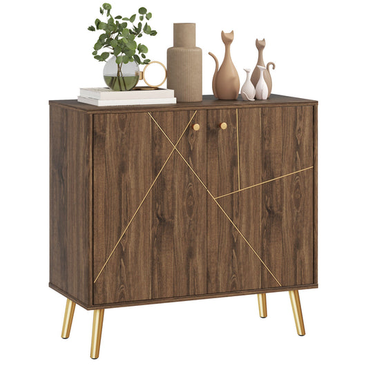 Dressoir – Opbergkast – Woonkamerkast – Buffetkast – Sideboard – Kastanjebruin Met Gouden Stalen Accenten – Verstelbare Planken – Anti-Kantel Systeem