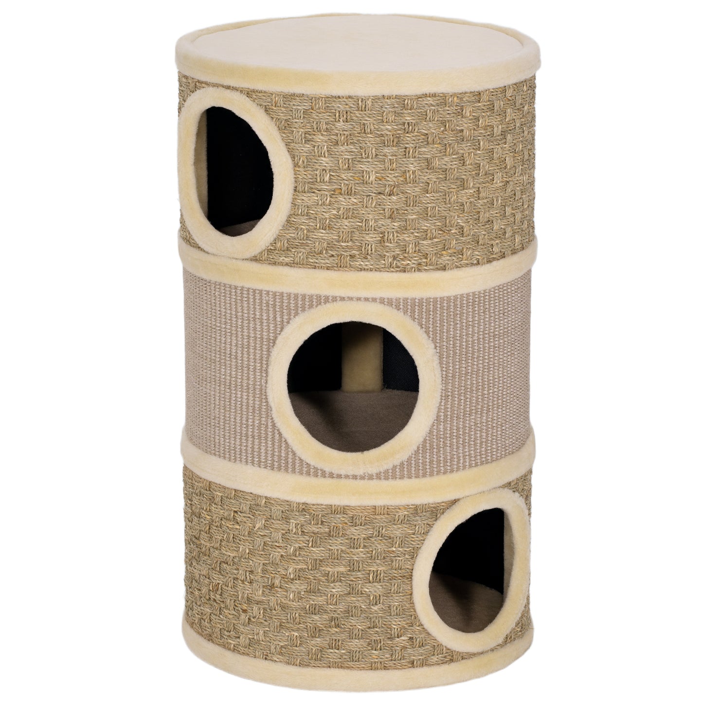 Kattenkrabpaal – Krabpaal – Kattenpaal – Krabmeubel – Kattenmeubel – 79 cm Hoog Met Sisaltouw – Drie Verdiepingen Met Kattenhol Khaki Bruin
