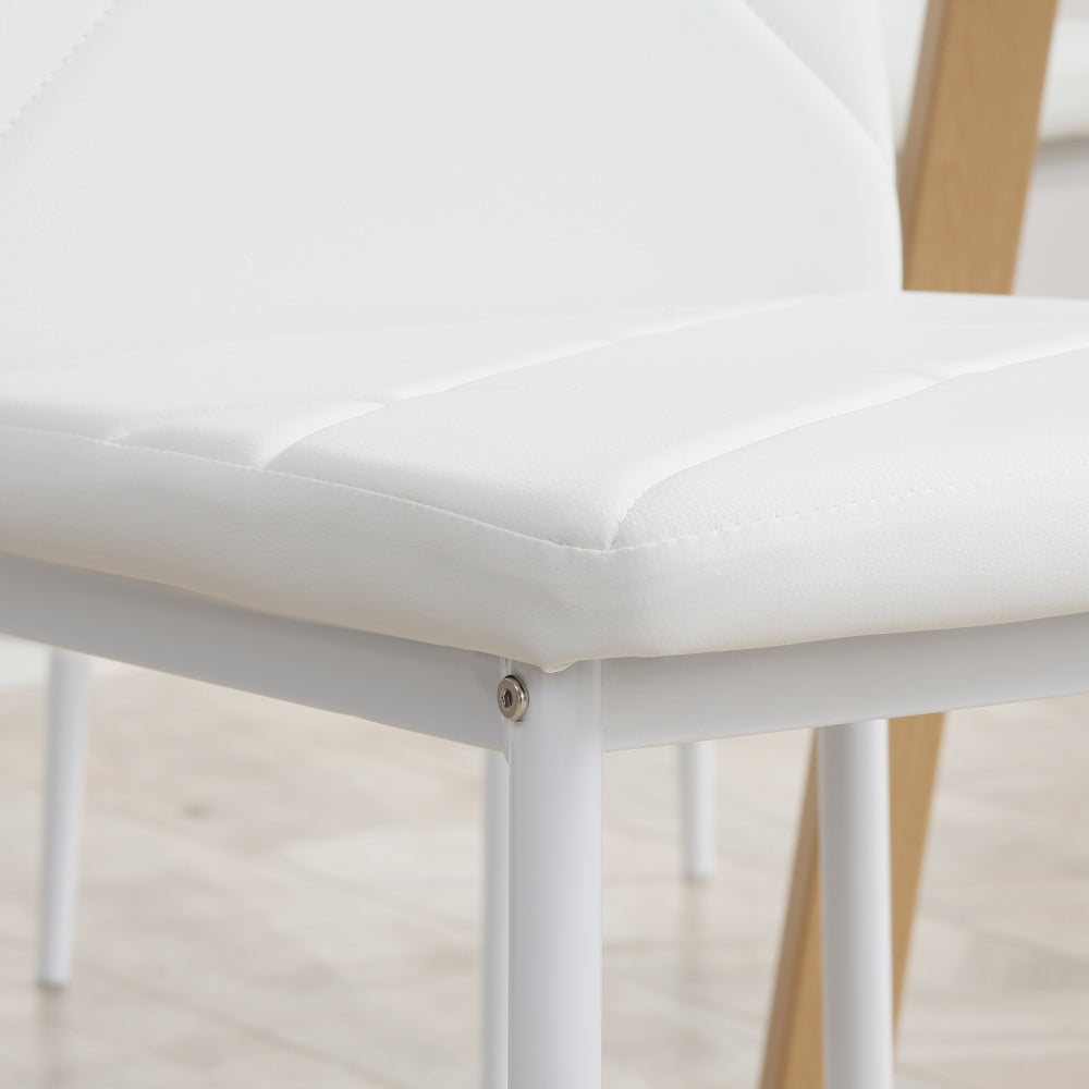 Eetkamerstoel – Keukenstoel – Stoel – Kuipstoel – Gestoffeerde Stoel – Set Van 4 – Kunstleer Wit – Stalen Onderstel – Comfortabel & Duurzaam