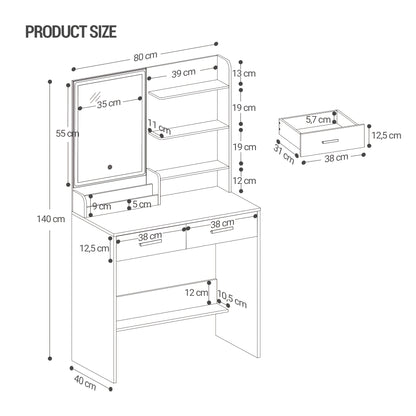Kaptafel – Make-up tafel – Toillettafel – Schoonheidstafel – Visagietafel – Wit – Verstelbare LED-verlichting – 2 AC Stopcontacten & 2 USB Poorten