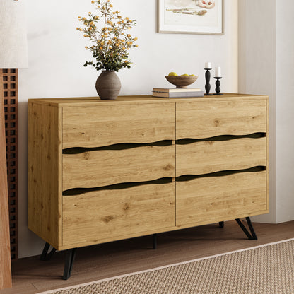 Sideboard – Dressoir – Opbergkast – Kast – Kledingkast – Scandinavisch Design – 6 Ruime Lades  – Natuurlijke Houtlook – 120x40x75,5 cm