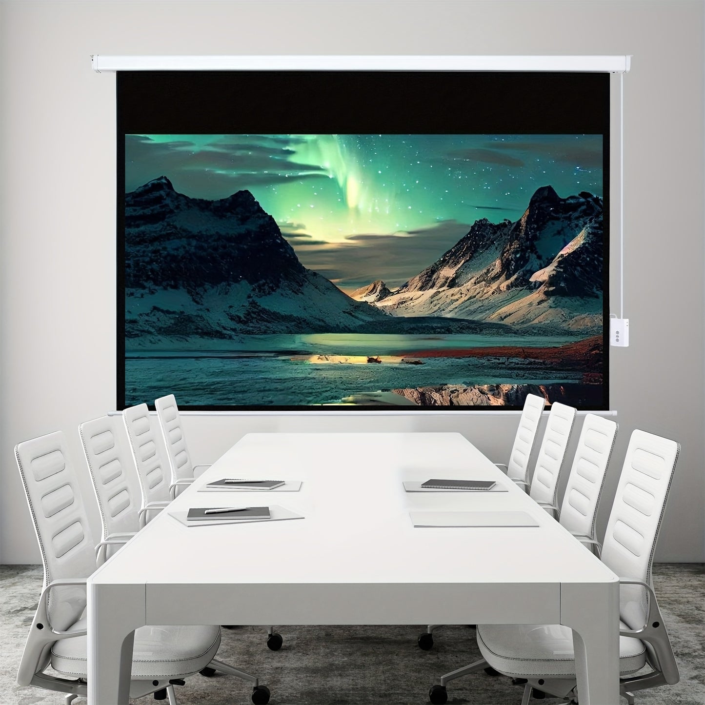 Black Friday /Deals Fully Automatic Lifting Cinema Screen White Plastic Material European Standard Universal Power Plug And Odorless Automatic Lifting And Retracting VDE Electrical Certification 213.36 cm 4:3 Standard Screen