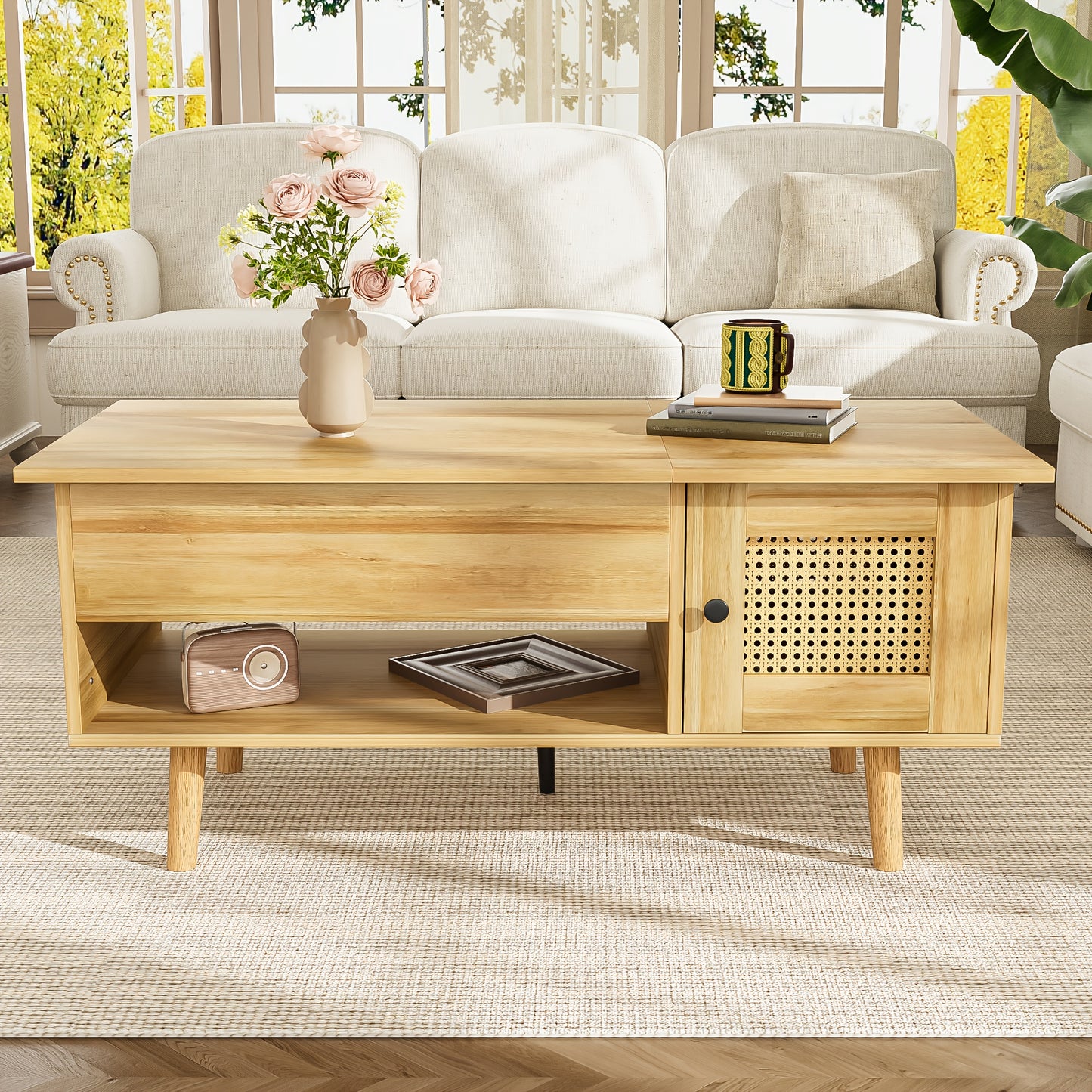Modern Lift-Top Coffee Table with Hidden Storage - Heavy-Duty Metal Construction, Easy Assembly Living Room Center Table, Space-Saving Design for Apartments, Houses, Offices - Contemporary Home Decor Furniture, Apartment Esse