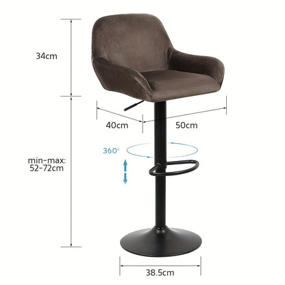 Bar Stools Set Of 2, Modern 360° Swivel Velvet Bar Stools, Counter Height Bar Chairs with Black Legs for Home Kitchen Island 40x50x86-106cm Brown