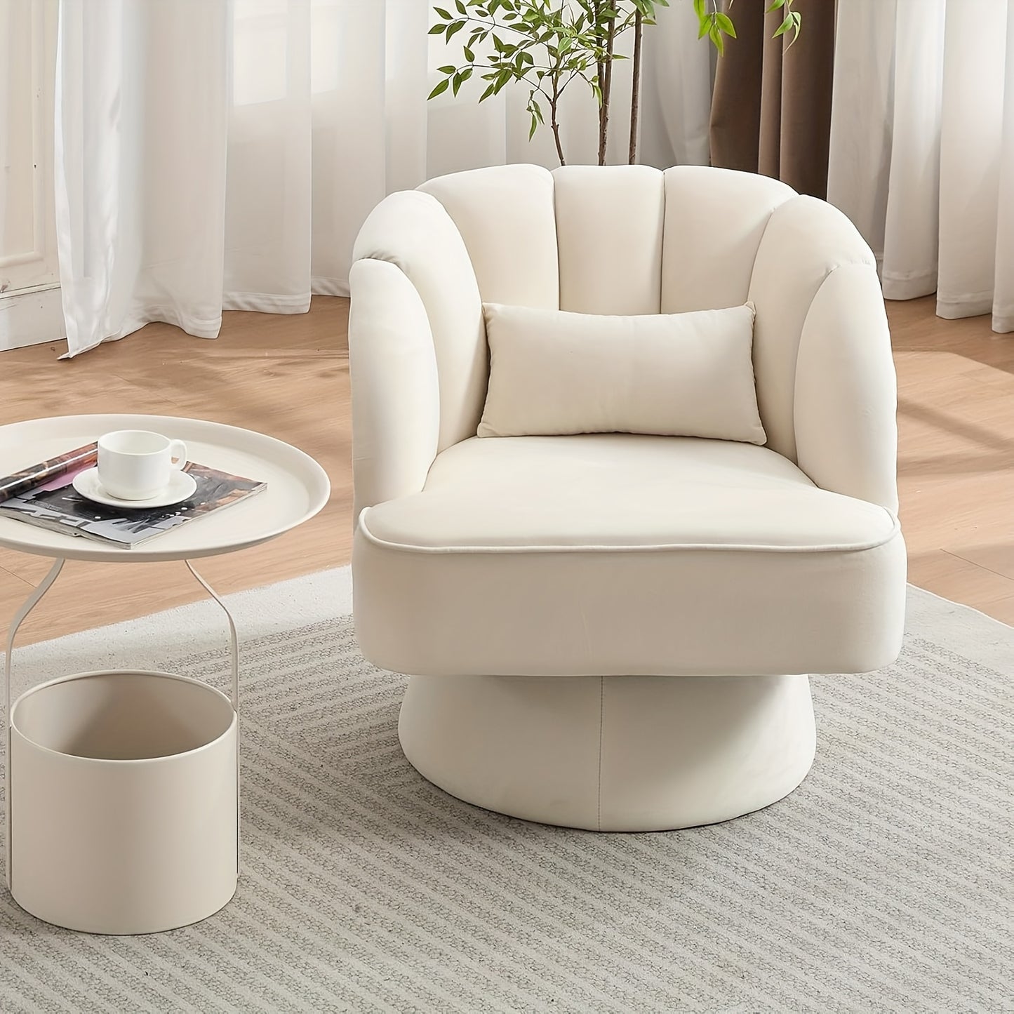 Draaifauteuil – Fauteuil – Lounge Stoel – Accentstoel – Bergère – Beige – 360° Draaibaar – Zachte Velvet Bekleding