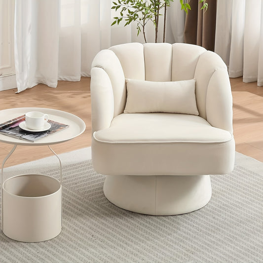 Draaifauteuil – Fauteuil – Lounge Stoel – Accentstoel – Bergère – Beige – 360° Draaibaar – Zachte Velvet Bekleding