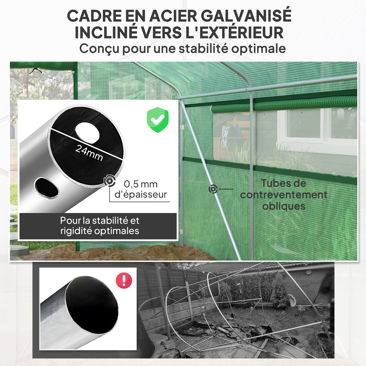 Outsunny Garden Greenhouse 12 m², Tunnel Greenhouse 4 x 3 x 2 m with Roll-Up Doors and Large Mesh Windows, Galvanized Steel and High-Density PE 140 g/m² UV-Resistant, Green