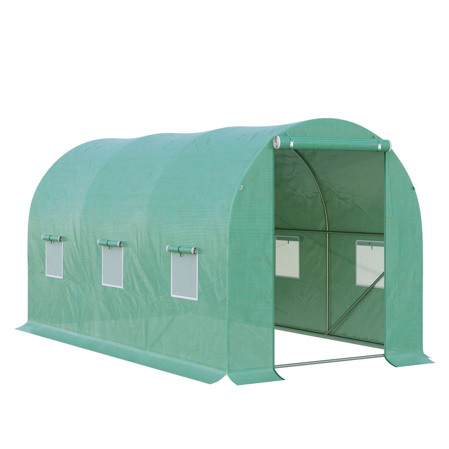 Ronde Tunnelkas – Tuinkas – Plantenkas – Broeikas – Kas Voor Balkon – Metalen Frame – 6 Ventilatieraammetjes Met Gaas – Transparante UV-bestendige Folie – 3,95 x 1,95 x 1,90 m – Groen