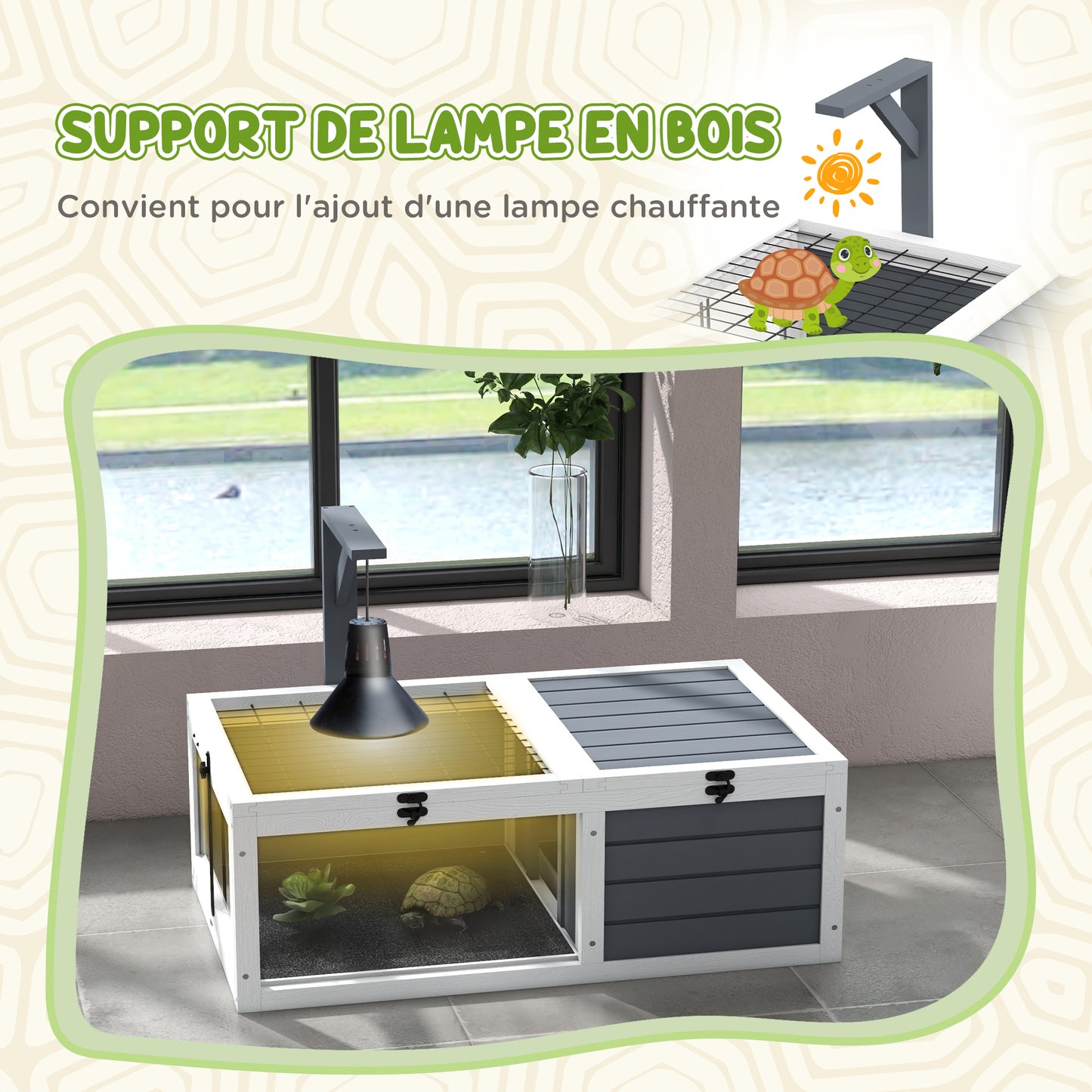 Schildpaddenshuisje – Dierenhok – Reptielenverblijf – Terrarium – Schildpaddenverblijf – Dubbele Leefruimte – Duurzaam Grijs Hout 81x48x31,5 cm