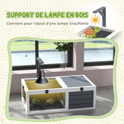 Schildpaddenshuisje – Dierenhok – Reptielenverblijf – Terrarium – Schildpaddenverblijf – Dubbele Leefruimte – Duurzaam Grijs Hout 81x48x31,5 cm
