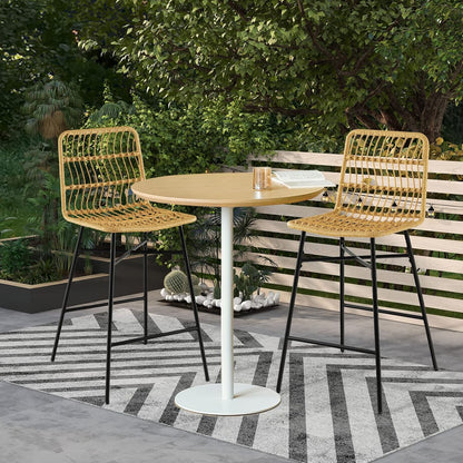 Barkrukken – Barstoelen – Keukenstoelen – Barstoelen Met Rugleuning – Barkrukken Met Voetensteun – Geel PE Rattan – Met Stabiel Metaal Frame – Zithoogte 69 cm