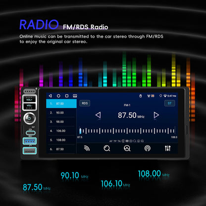 Autoradio – Auto Radio – Autoradio Met Bluetooth – Auto Stereo – 1 DIN Autoradio – 6,9 Inch Scherm – Draadloze CarPlay & Android Auto Met Achteruitrijcamera En Microfoon