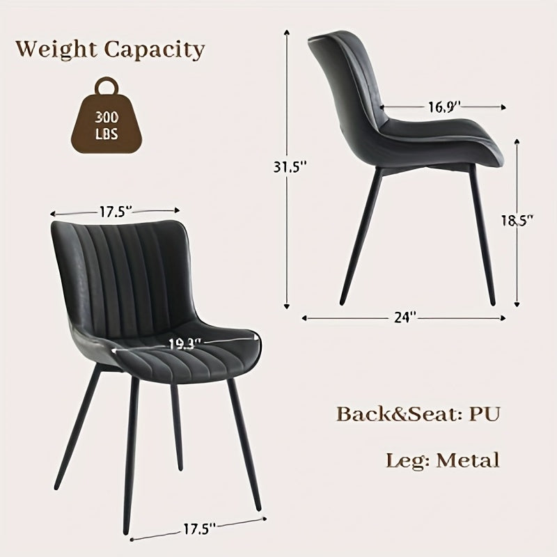 2-Pack TACKVIEW Classic Black Leather Dining Chairs with Vertical Stripes, Memory Foam Cushion & Metal Frame - Ergonomic Armless Design, 136.08KG Weight Capacity, 17, 12.7cm Wide Seat, 60.96cm Height, 18, 12.7cm Depth for Mod