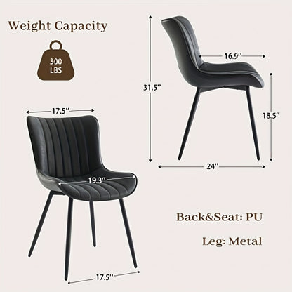 2-Pack TACKVIEW Classic Black Leather Dining Chairs with Vertical Stripes, Memory Foam Cushion & Metal Frame - Ergonomic Armless Design, 136.08KG Weight Capacity, 17, 12.7cm Wide Seat, 60.96cm Height, 18, 12.7cm Depth for Mod