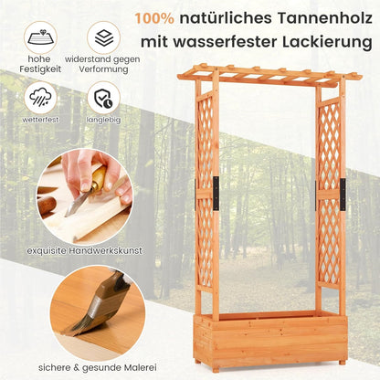 Houten Plantenbak – Verhoogde Tuinbak – Bloembak – Kruidenbak – Klimplantenbak – Met Klimhulp en Hangdak – Stevig Dennenhout – Waterafstotend Oranje 110x44x182 cm