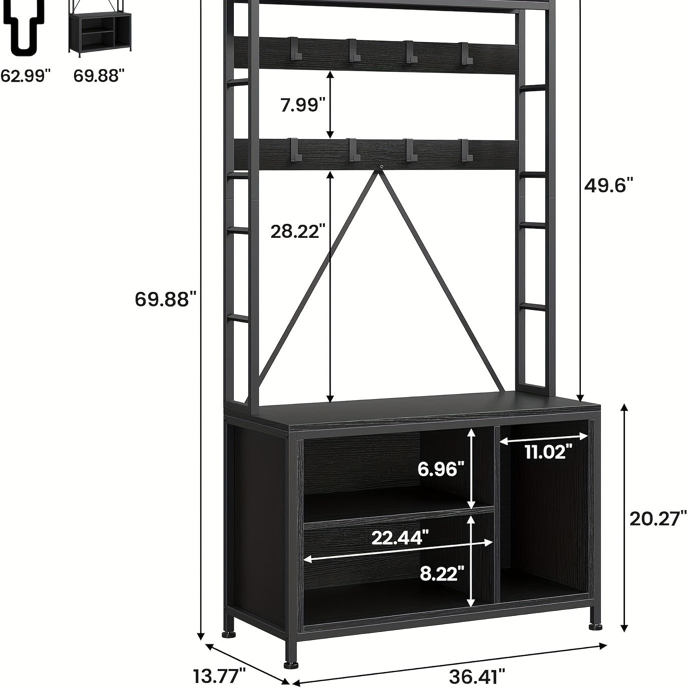 Industrial 5-in-1 Hall Tree with Bench - Black Hardwood & Metal Entryway Organizer, 136.08KG Capacity Coat Rack with Shoe Storage Cubbies, Hooks, Shelves & Umbrella Holder for Hallway, Living Room, Closet, Durable Constructio