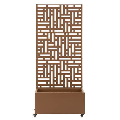 Ruimteverdeler – Scheidingswand – Kamerscherm – Plantenbak – Room Divider – Met Bloemenbak – Rollend Met Wielen – Weerbestendig Staal 190x82x38 cm – Bruin