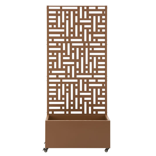 Ruimteverdeler – Scheidingswand – Kamerscherm – Plantenbak – Room Divider – Met Bloemenbak – Rollend Met Wielen – Weerbestendig Staal 190x82x38 cm – Bruin
