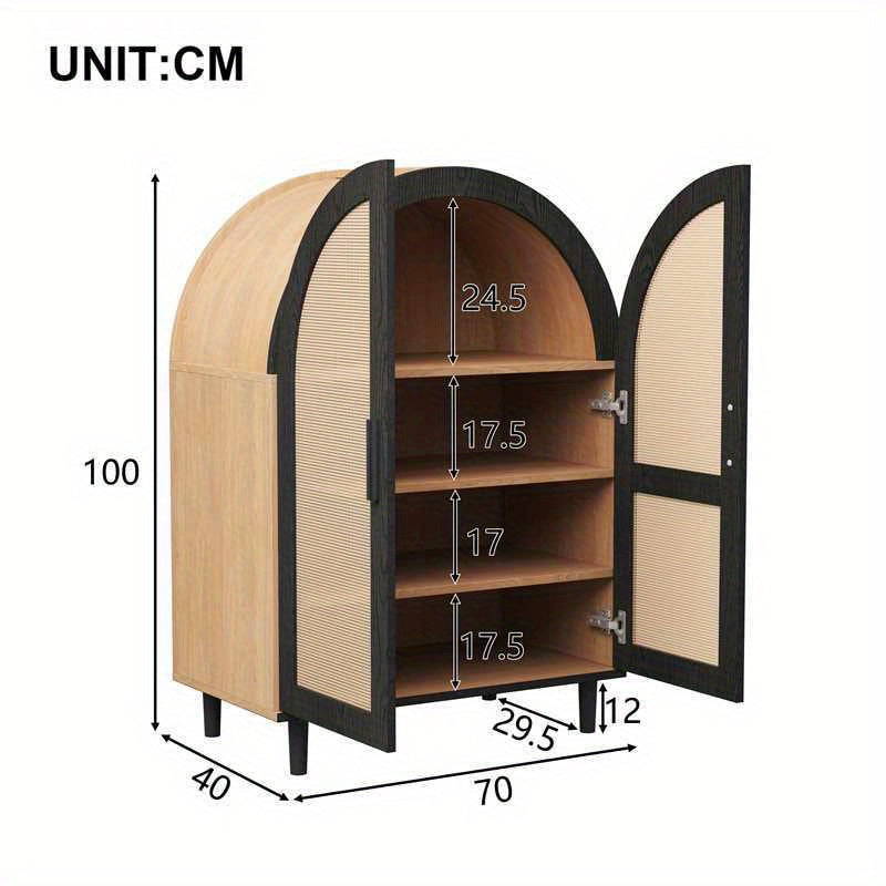 Dressoir – Schoenenkast – Opbergkast – Ladekast – Buffetkast – Rattan Deuren – 3 Ruime Planken – Natuurlijk Design