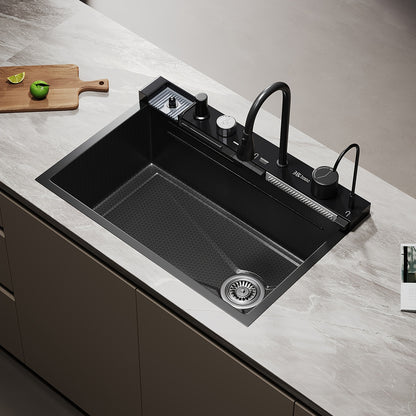 Keukenkraan – Spoelbak – Mengkraan – Kraan – Watervalkraan – RVS 304 Duurzaam – Extra Diepe Composietbak Met Piano Toetsbediening