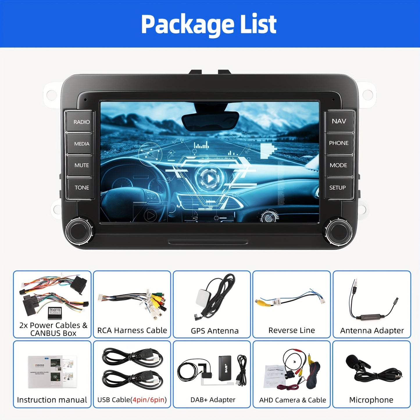 Autoradio Volkswagen – Multimedia Speler – Autoradio Android – GPS Navigatie – DAB+ Radio – 7-Inch IPS Touchscreen – Wireless Carplay & AHD Achteruitrijcamera