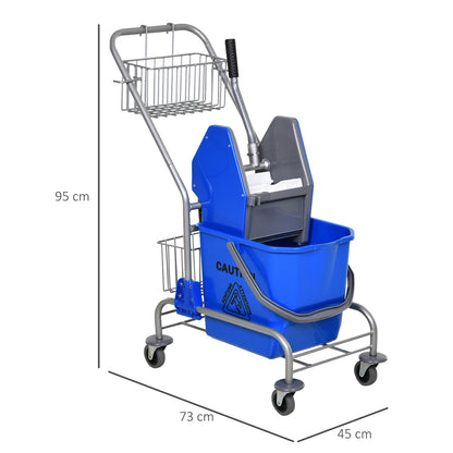 Schoonmaakwagen – Reinigingswagen – Dweilwagen – Systeemwagen – Schoonmaaktrolley – 26L Inhoud – Stalen Frame met 360° Zwenkwielen – Uitwringsysteem