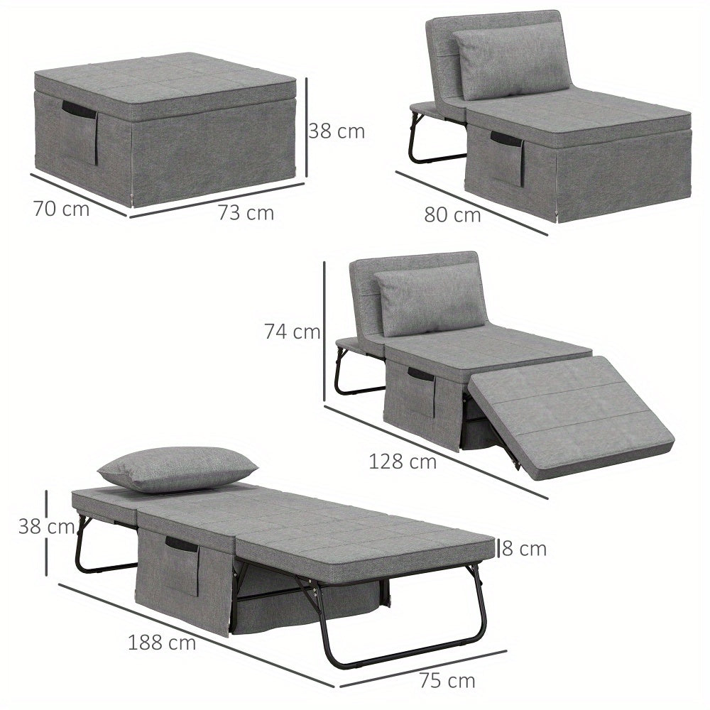 Integral Folding Bed - Space-Saving Multi-Functional Single Bed with 5-Level Height Adjustment (from Ottoman to Guest Bed), Heavy-Duty Steel Frame, Converts to Armchair/Ottoman, No Assembly Tools Needed - Ideal for Small Apar