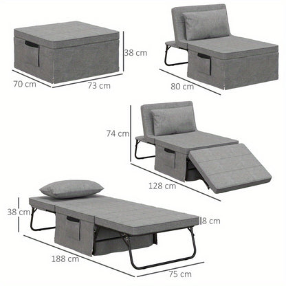Integral Folding Bed - Space-Saving Multi-Functional Single Bed with 5-Level Height Adjustment (from Ottoman to Guest Bed), Heavy-Duty Steel Frame, Converts to Armchair/Ottoman, No Assembly Tools Needed - Ideal for Small Apar