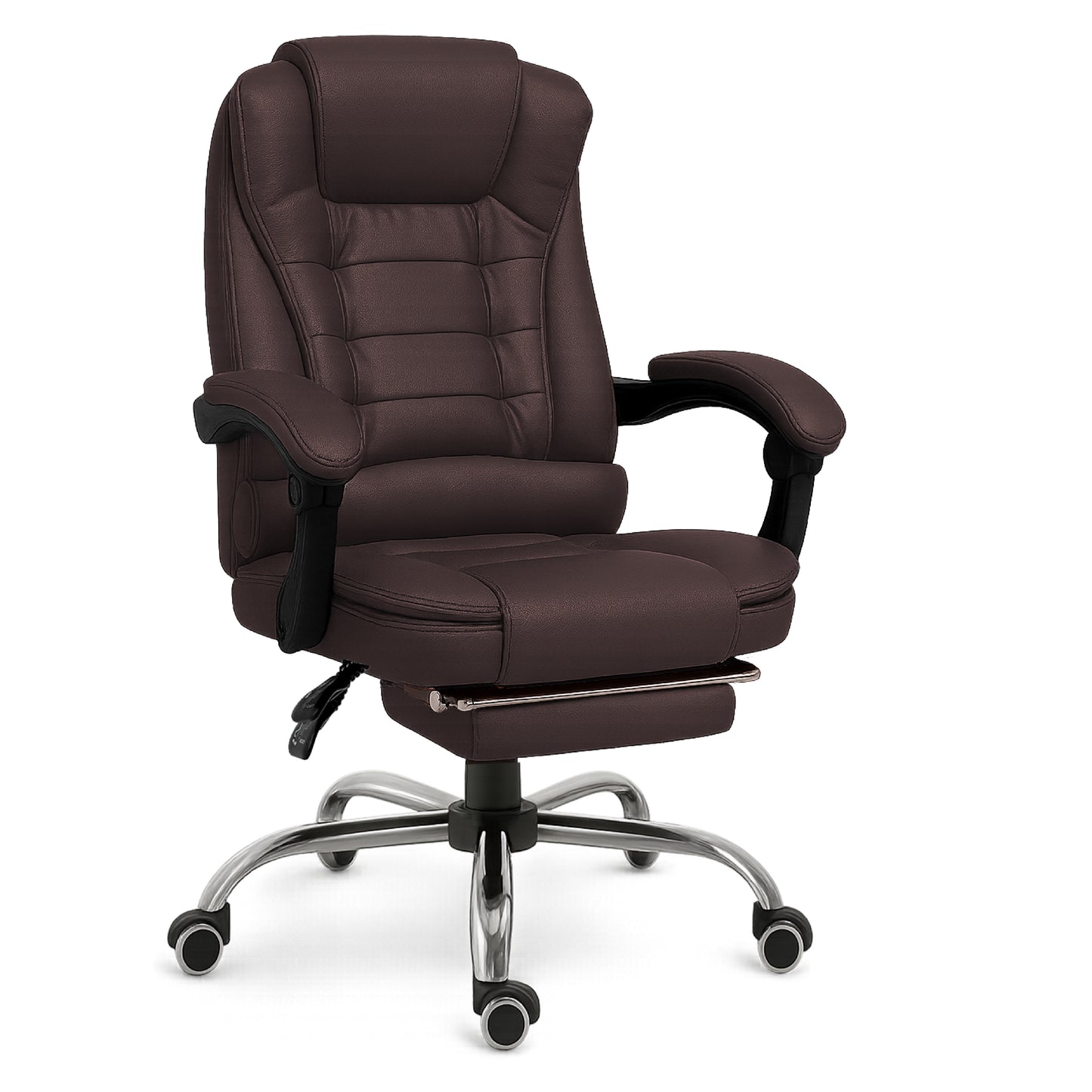 Bureaustoel – Ergonomische Stoel – Kantoormeubel – Werkstoel – Relaxstoel – Verstelbare Zithoogte 105-115 cm – Kantelbare Rugleuning 135° met Voetensteun – Bruin