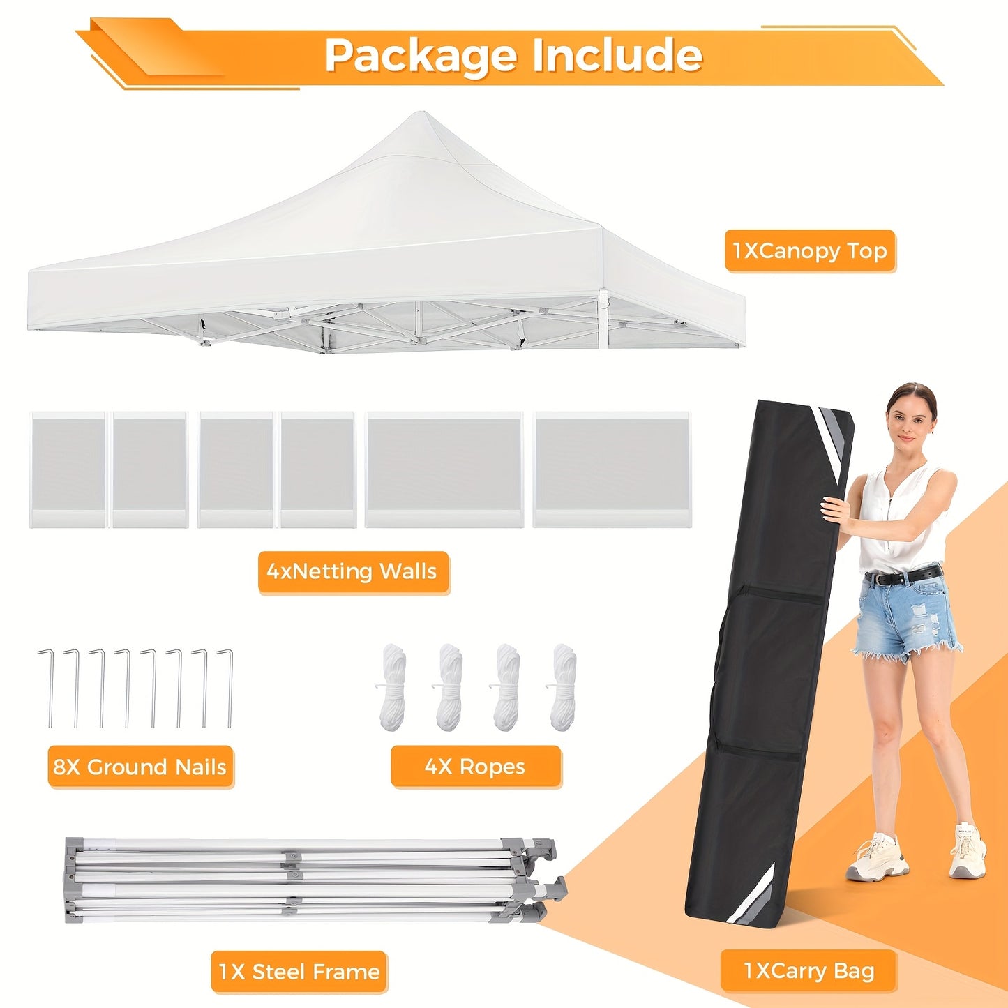 Partytent 3x3 Meter – Vouwtent – Tuinkamer – Buitenluifel – Muggennet Tent – Met Muskietennet – Stevig Stalen Frame – Waterafstotende Oxford Stof – Inklapbaar Met Draagtas