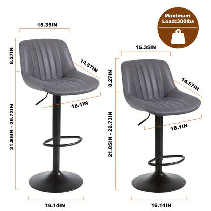 Barkrukken – Barkruk Set – Barstoelen – Keukenkrukken – Krukjes – Set van 3 – Verstelbare Zithoogte – 360° Draaibare Zitting – Met Rugleuning – Kunstleren Bekleding – Grijs