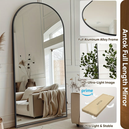 Staande Spiegel – Passpiegel – Spiegelkast – Kleedkamer Spiegel – Vloerspiegel – Roestvrij Staal Frame – Boogvormig Design – 180x81 cm – Vrijstaand – Vintage Style