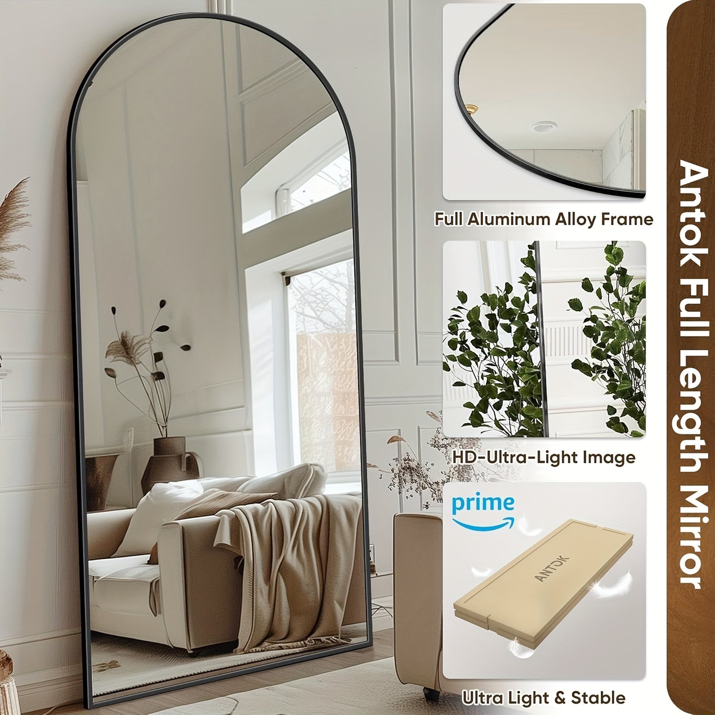 volle lengte spiegel – staande spiegel – vloerspiegel – grote spiegel – vintage spiegel – roestvrijstalen frame – 180,3 x 71,1 cm – geen montage nodig