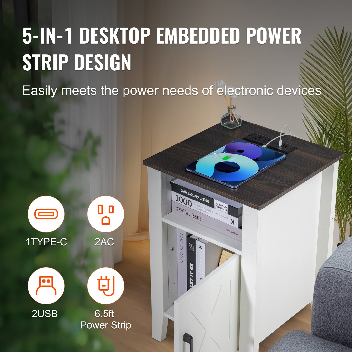Bijzettafels – Nachtkastje – Side Table – Eettafel – Salontafel – Set Van 2 – Ingebouwde USB- en Stroomvoorziening – Krasbestendig Houtdecor