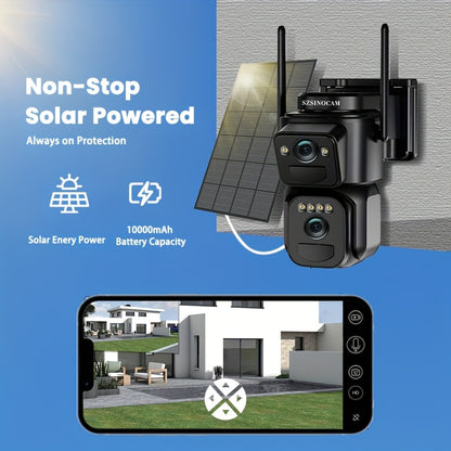 Beveiligingscamera Set – Draadloze Camera – Wifi Camera – Zonnepaneel Camera – Buiten Camera – 4-delig – 10x Zoom – 360° Draaibaar – 2K FHD – Bewegingsdetectie – Kleurennachtzicht – Spotlight Alarm – Twee-weg Audio