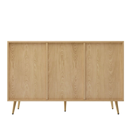 Commode – Ladekast – Dressoir – Opbergkast – Kast – Houtlook Nature – 9 Lades – Afm. 120x39x80 cm – Gouden Metalen Poten – Stevige PB Constructie