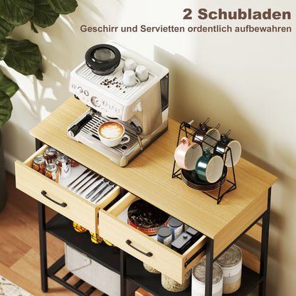 Dressoir – Sideboard – Kast – Buffet – Opbergkast – Naturel Hout – 2 Lades en 3 Open Vakken – 90x40x91 cm Compact en Stevig