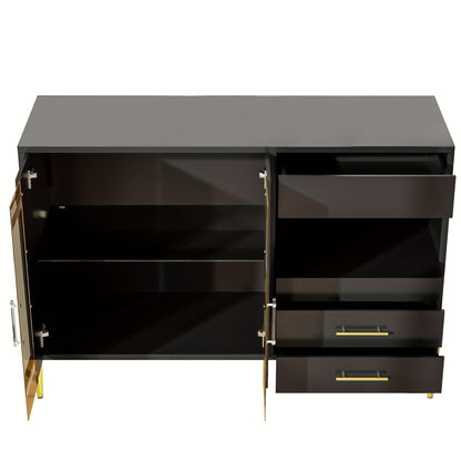 Dressoir – Sideboard – Opbergkast – Ladekast – Buffetkast – Zwart – 120 cm – Met Glazen Deuren En 3 Lades – Verstelbare Legplanken