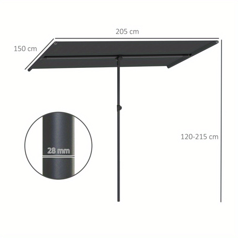 Parasol – Terrasparasol – Balkonparasol – Tuinparasol – Zonnescherm – Extra Groot 150x205 cm – 180° Draaibaar Dak – Verstelbare Hoogte