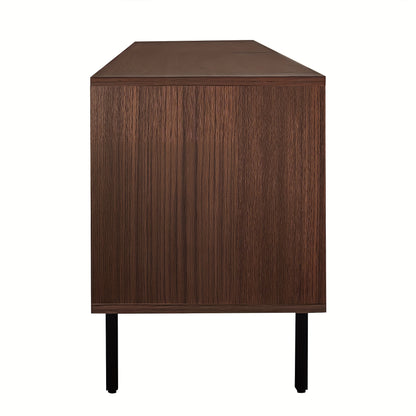TV Meubel – TV Kast – Lowboard – Dressoir – Entertainment Unit – Hardhout & MDF – Gehard Glas Deuren – Gesneden Reliëf Design