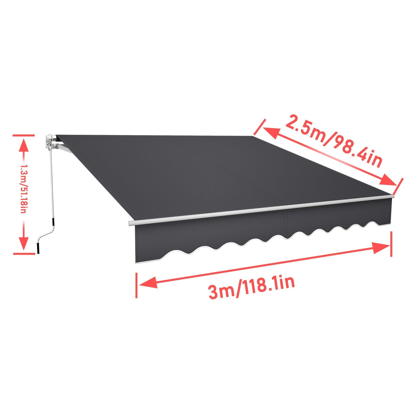Retractable Aluminum Awning with Hand Crank - Heavy-Duty Manual Shade Canopy, Adjustable Widths (98.4”/118.1”/141.7”) & Lengths (200-300cm), Dark Gray Outdoor Awning for Balcony, Patio, Terrace - Easy Install, Durable M