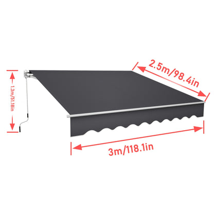 Retractable Aluminum Awning with Hand Crank - Heavy-Duty Manual Shade Canopy, Adjustable Widths (98.4”/118.1”/141.7”) & Lengths (200-300cm), Dark Gray Outdoor Awning for Balcony, Patio, Terrace - Easy Install, Durable M